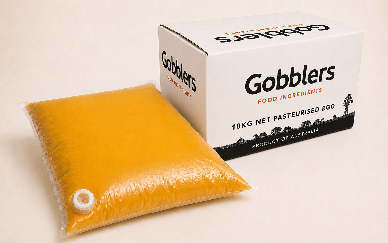 Gobblers pasteurised liquid egg bladder and carton
